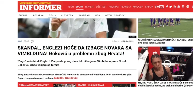 Čilić izazvao paniku u Srbiji: 'Đoković bi zbog Hrvata mogao biti izbačen s Wimbledona'