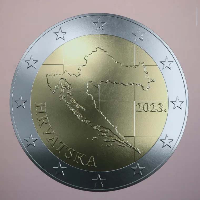 Na kovanici od dva eura nalazi se geografska karta Hrvatske