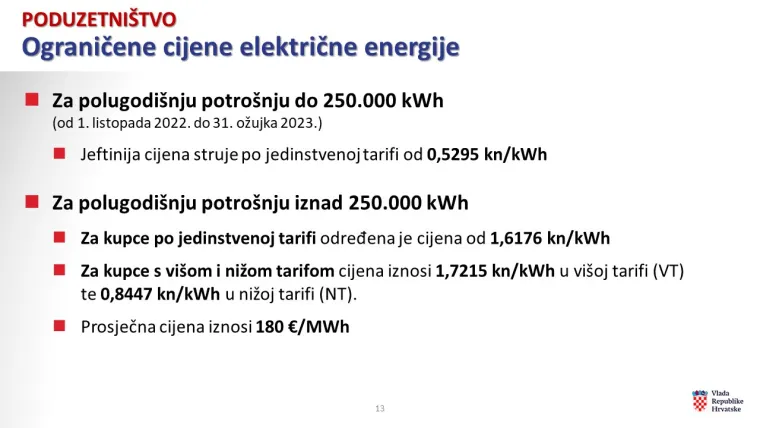 Uvodi se i kategorija velikih potro&scaron;ača koji tro&scaron;e vi&scaron;e od 2,5 gigavata, a plaćat će 250 eura po megavatsatu u idućih &scaron;est mjeseci.