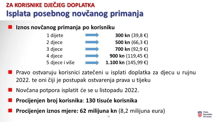 Dar djetetu do 15. godina starosti povećava se sa 600 kn na tisuću kn godi&scaron;nje, kao i dar u naravi. Neoporezive novčane pau&scaron;alne naknade za podmirivanje tro&scaron;kova prehrane radnika povećavaju se s 5000 na 6000 kn godi&scaron;nje, a naknade za kori&scaron;tenje privatnog automobila u službene svrhe s dvije kune po kilometru na tri kune.
