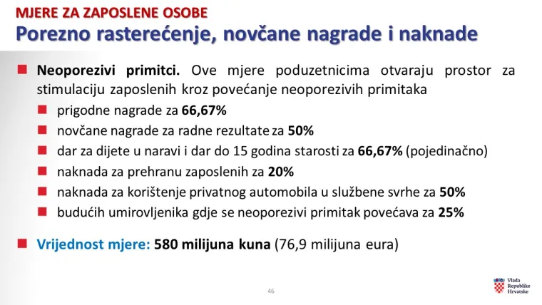 Premijer je najavio i pomoć poduzetnicima koja se odnosi na porezno rasterećenje, odnosno rast neoporezivih primitaka zaposlenih.