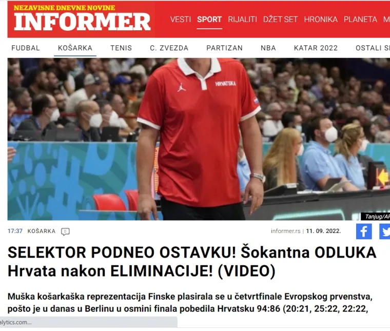 Srpski mediji: 'Hrvati su izre&scaron;etani i eliminirani, odbilo im se namje&scaron;tanje od glavu. Prokletstvo kockastih se nastavlja'