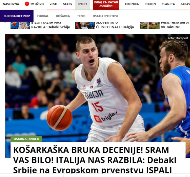 Potresi i u Srbiji zbog ko&scaron;arke: 'Sram vas bilo, ovo je bruka desetljeća, tragedija, crna sudbina. Rafal Talijana eliminirao je Orlove'