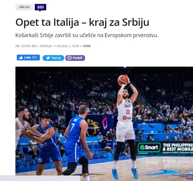 Potresi i u Srbiji zbog ko&scaron;arke: 'Sram vas bilo, ovo je bruka desetljeća, tragedija, crna sudbina. Rafal Talijana eliminirao je Orlove'