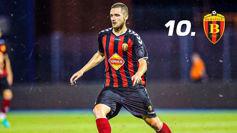 10. mjesto (FK Vardar) - Kultni klub koji je nakon osvajanja prvenstva u sezoni 2019./20. naredne sezone odmah ispao iz najboljeg ranga makedonskog nogometa. Broj pratitelja ukupno doseže 109,2 tisuće  od čega 13,2 tisuća dolazi s Instagrama, a 96 tisuća s Facebooka.