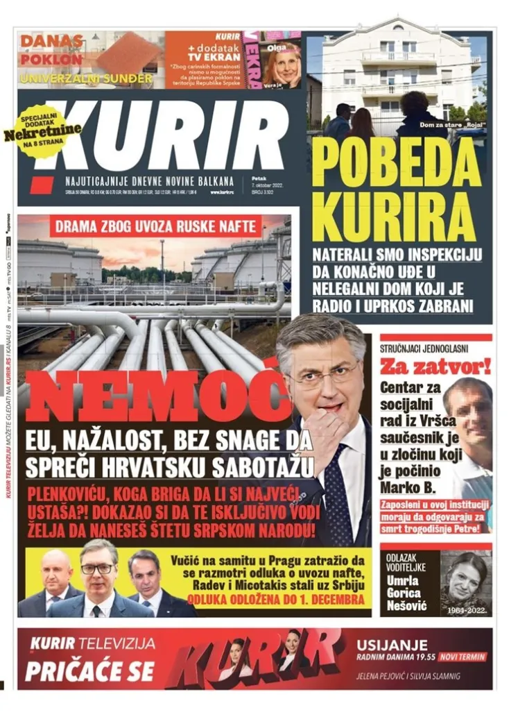 Ovo su dana&scaron;nje naslovnice srpskih tabloida: Hrvatska objavila rat Srbiji, a Plenković je najveći usta&scaron;a