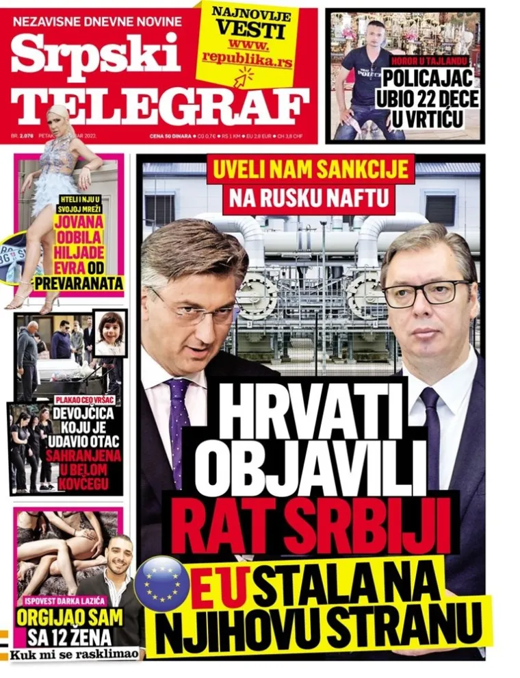 Ovo su dana&scaron;nje naslovnice srpskih tabloida: Hrvatska objavila rat Srbiji, a Plenković je najveći usta&scaron;a