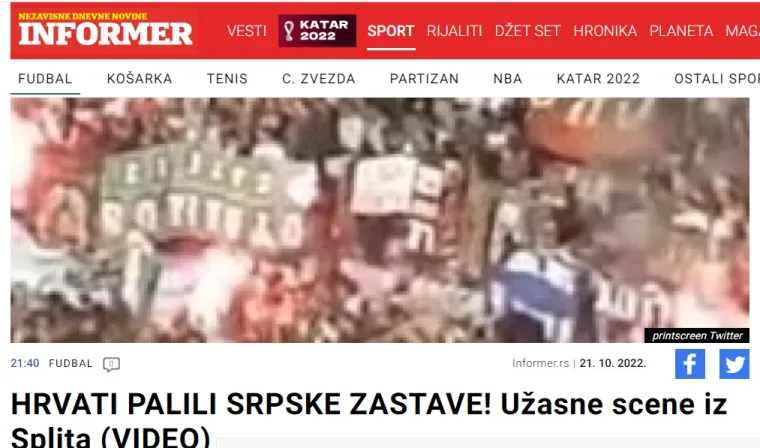 Vatreni derbi na Poljudu &scaron;okirao srpske medije: 'Skandal u Splitu, palili su na&scaron;e zastave i slavili u transu, bio je kaos. Užasne scene'