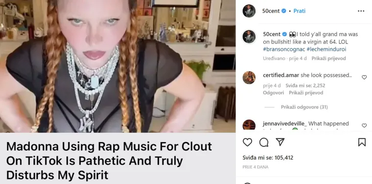 Reper je u objavi na Instagramu napisao da Madonna koristi rap glazbu kako bi si podigla popularnost te da je jadna i da ga uznemirava svojim objavama. 