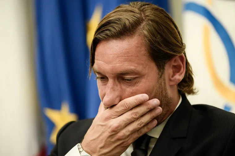 Italian former professional footballer and current technical director at AS Roma, Francesco Totti reacts as he holds a press conference on June 17, 2019 at the Foro Italico sports complex in Rome.  Totti, who played for Roma and the Italy national team, announced on June 17 he is stepping down from his role as technical director at Roma after 30 years at the club., Image: 448637838, License: Rights-managed, Restrictions: , Model Release: no, Credit line: Profimedia, AFP
