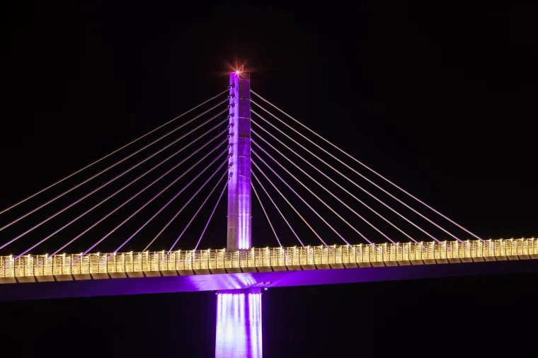 Pelje&scaron;ki most, zadarsi Pozdrav Suncu i pulski rotor okupani u ljubičastom. To je za Palčiće