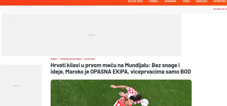 Pogledajte &scaron;to srpski mediji pi&scaron;u o nastupu Vatrenih: 'Hrvati kilavi u prvom meču na Mundijalu. Mogu biti sretni bodom'
