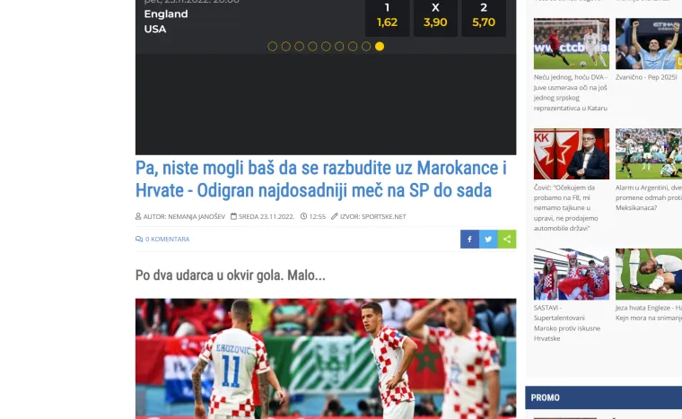 Pogledajte &scaron;to srpski mediji pi&scaron;u o nastupu Vatrenih: 'Hrvati kilavi u prvom meču na Mundijalu. Mogu biti sretni bodom'