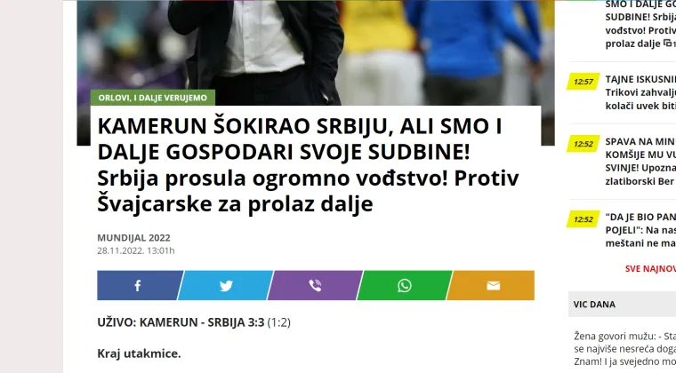 Srpski portali u &scaron;oku nakon nevjerojatne utakmice, jedan je posebno briljirao s porukom Orlovima