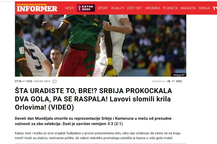 Srpski portali u &scaron;oku nakon nevjerojatne utakmice, jedan je posebno briljirao s porukom Orlovima