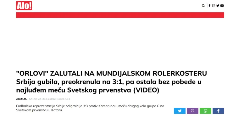 Srpski portali u &scaron;oku nakon nevjerojatne utakmice, jedan je posebno briljirao s porukom Orlovima