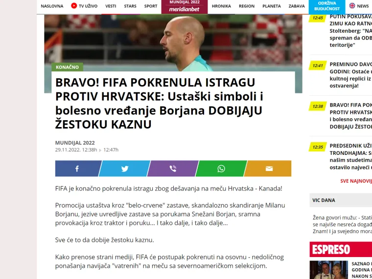 Srpski mediji jedva dočekali postupak protiv Hrvatske: 'Bravo. Usta&scaron;ki simboli i bolesno vrijeđanje dobivaju žestoku kaznu'