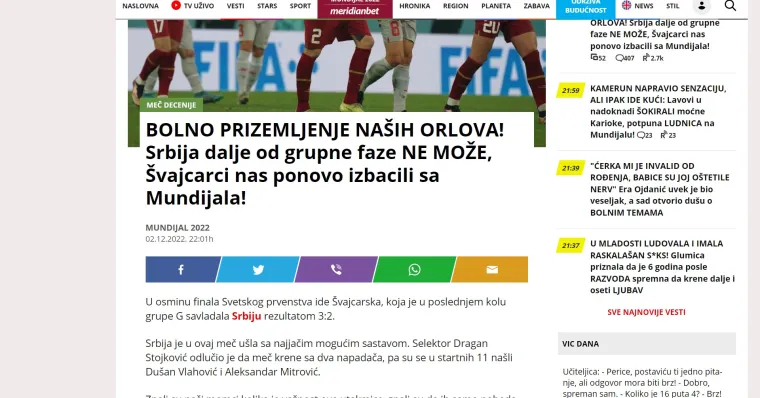 Srpski mediji u &scaron;oku nakon ispadanja Orlova: 'Uzalud loženje - &scaron;amar realnosti nas vratio kući'