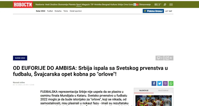 Srpski mediji u &scaron;oku nakon ispadanja Orlova: 'Uzalud loženje - &scaron;amar realnosti nas vratio kući'