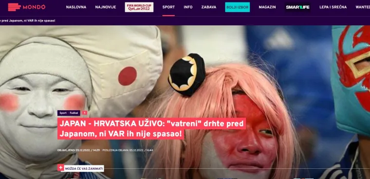 Srpski mediji nakon gola Japana: 'Kom&scaron;ijske muke! &Scaron;ok za Vatrene, Japanci vode vode protiv viceprvaka svijeta'
