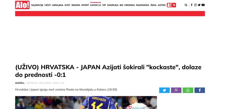 Srpski mediji nakon gola Japana: 'Kom&scaron;ijske muke! &Scaron;ok za Vatrene, Japanci vode vode protiv viceprvaka svijeta'