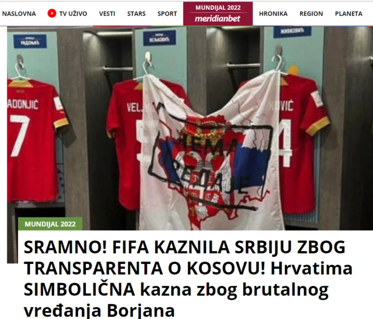 Srpski mediji o kazni Hrvatskoj: 'FIFA odrapila Hrvatsku zbog pljuvanja Borjana, plaču u 'lijepoj njihovoj'