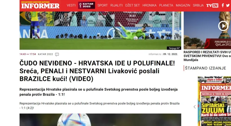 Srpski mediji naklonili se Hrvatskoj kao nikada do sada: 'Hrvatska napravila svjetsku senzaciju'