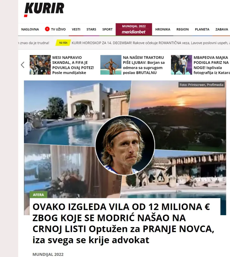 Mogu li biti ljubomorniji?! Srpski tabloid na naslovnici raspalio o Luki: 'Da, ovo je njegova vila od 12 milijuna eura zbog koje se na&scaron;ao na crnoj listi, sve je to pranje novca'