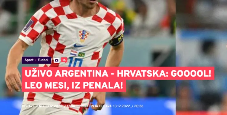 Srpski mediji raspisali se nakon dvojbenog penala Argentine i drugog pogotka: 'Hrvati plaćaju kaznu'