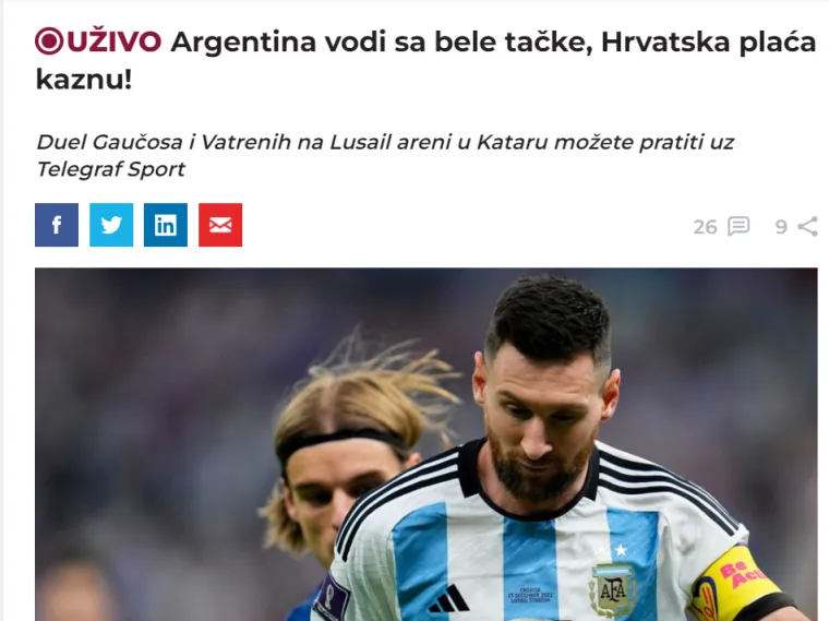 Srpski mediji raspisali se nakon dvojbenog penala Argentine i drugog pogotka: 'Hrvati plaćaju kaznu'