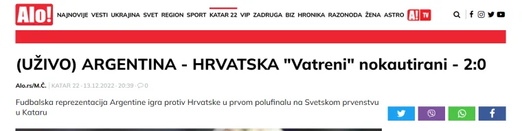 Srpski mediji raspisali se nakon dvojbenog penala Argentine i drugog pogotka: 'Hrvati plaćaju kaznu'