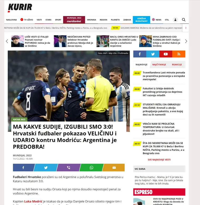 Čemu pak sad to?! Srpski tabloid žestoko po svetinji na&scaron;e reprezentacije: 'Jedan je hrvatski reprezentativac pokazao veličinu i stisnuo kontru Modriću'