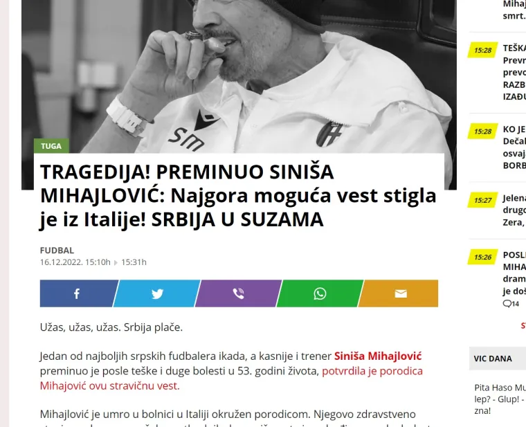 Svi se opraštaju od legendarnog MihajlovIća, pogledajte što pišu tamošnji mediji: 'Miha nije izdržao'