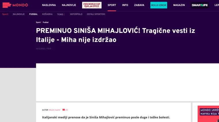Svi se opraštaju od legendarnog MihajlovIća, pogledajte što pišu tamošnji mediji: 'Miha nije izdržao'