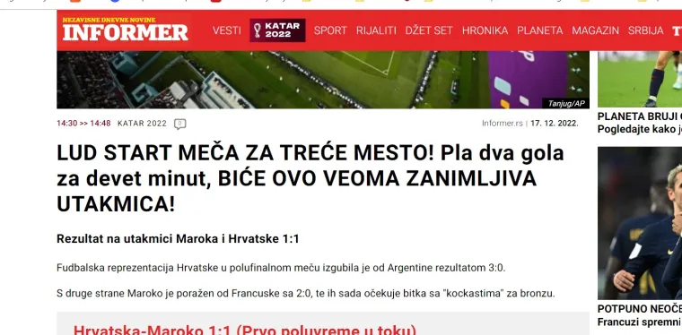 Srpski portali u nevjerici nakon ludog otvaranja utakmice: 'Potpuna ludnica u borbi za broncu!'