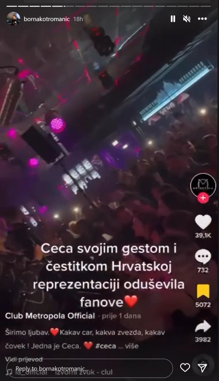 Video na kojem Ceca čestita Vatrenima dosad je na TikToku lajkan više od 39.000 puta. 