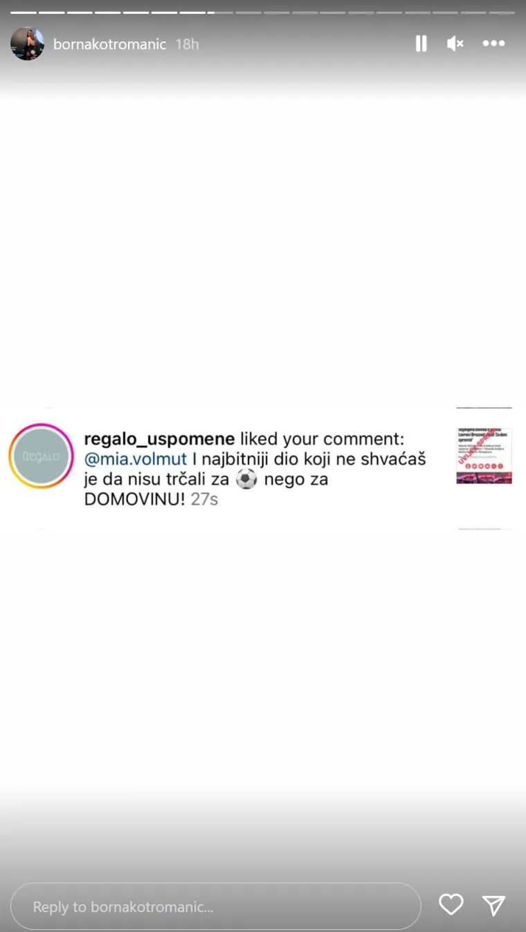 &quot;Nisu trčali za loptu, nego za domovinu&quot;, napisala je u jednom od komentara. 