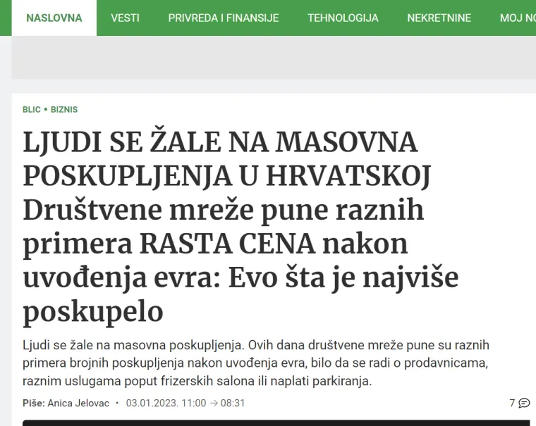 Srpski mediji se raspisali o divljačkom dizanju cijena u Hrvatskoj: 'Hrvati u mukama, čim je uveden euro nastao je kaos'