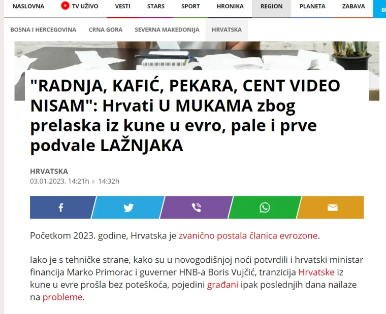 Srpski mediji se raspisali o divljačkom dizanju cijena u Hrvatskoj: 'Hrvati u mukama, čim je uveden euro nastao je kaos'