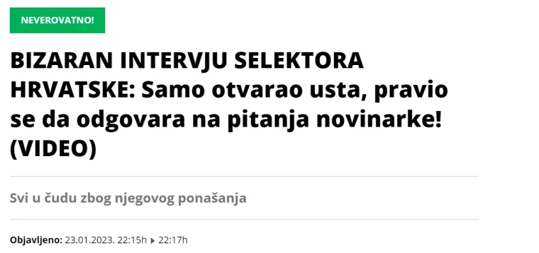 "Bizaran intervju izbornika Hrvatske: Samo otvarao usta, pravio se da odgovara na pitanja novinarke!", pi&scaron;e Espreso.rs.