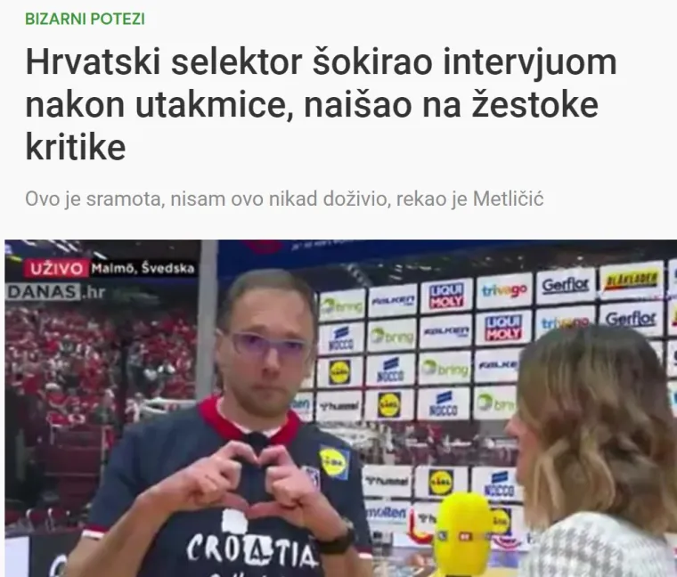 "Hrvatski izbornik &scaron;okirao intervjuom nakon utakmice, nai&scaron;ao na žestoke kritike", ističe Avaz.ba.
