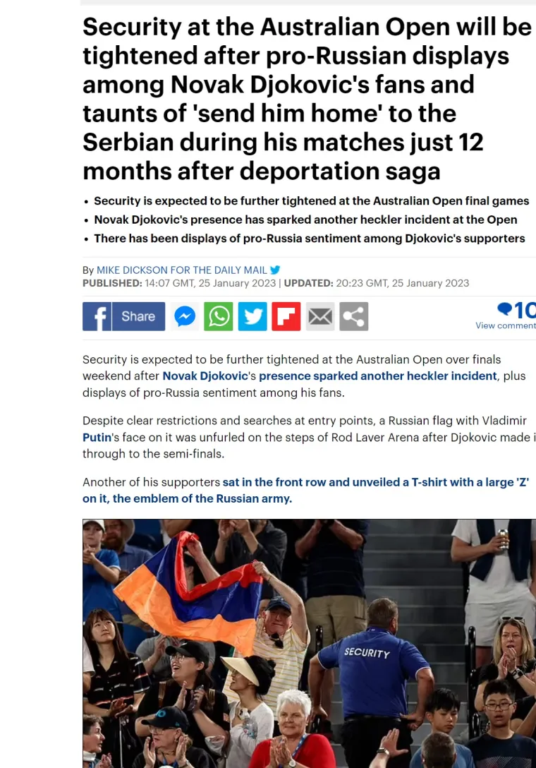 Svjetski mediji bruje o sramoti na Australian Openu: U Melbourneu strahuju od 'probuđene zvijeri'; 'To su rušilački elementi srpske zajednice. Ovo je sad nestabilno okruženje'