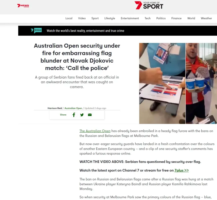 Svjetski mediji bruje o sramoti na Australian Openu: U Melbourneu strahuju od 'probuđene zvijeri'; 'To su rušilački elementi srpske zajednice. Ovo je sad nestabilno okruženje'