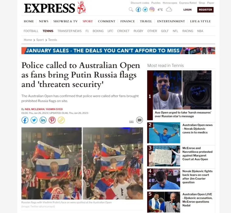 Svjetski mediji bruje o sramoti na Australian Openu: U Melbourneu strahuju od 'probuđene zvijeri'; 'To su rušilački elementi srpske zajednice. Ovo je sad nestabilno okruženje'