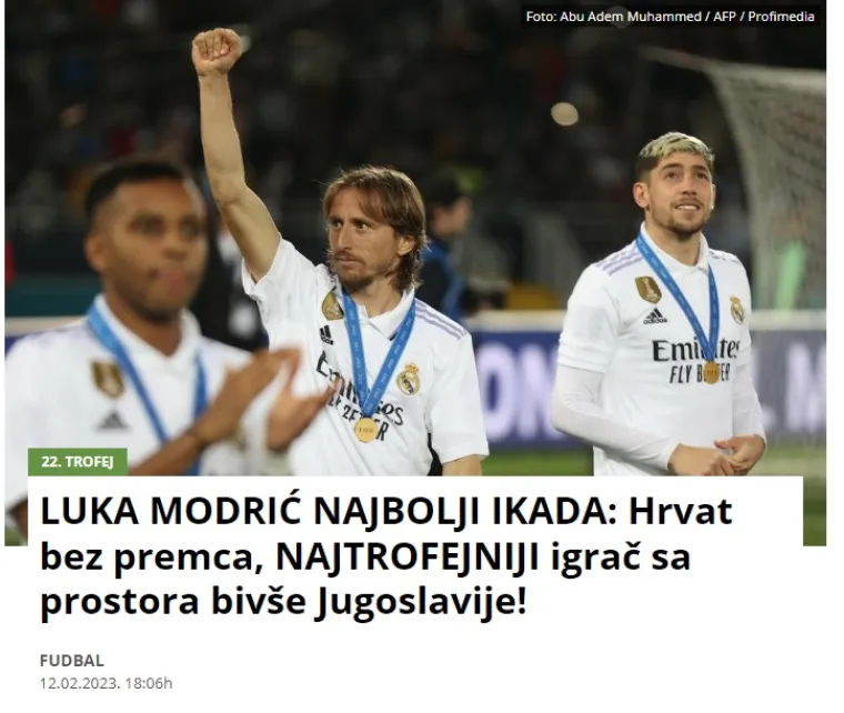 O kapetanu Vatrenih danas se raspisao Kurir koji je objavio tekst pod naslovom: "Luka Modrić najbolji ikada: Hrvat bez premca, najtrofejniji igrač s prostora biv&scaron;e Jugoslavije."