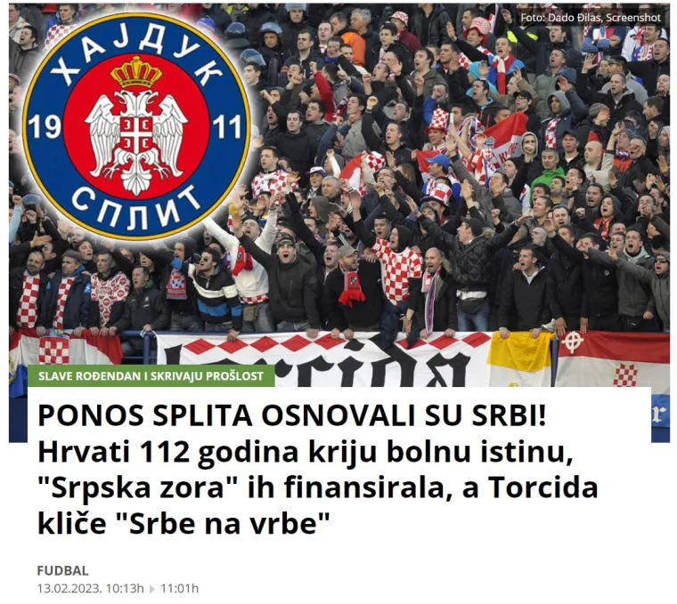 Skandalozno pisanje srpskog tabloida: 'Hajduk su osnovali Srbi, Hrvati 112 godina skrivaju bolnu istinu'