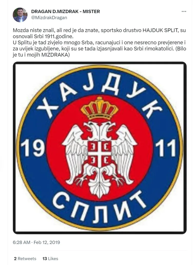 Skandalozno pisanje srpskog tabloida: 'Hajduk su osnovali Srbi, Hrvati 112 godina skrivaju bolnu istinu'