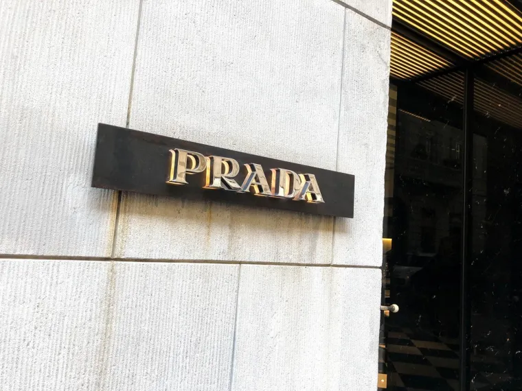 May 22, 2019 - Milan, Italy - Sign of the famous brand Prada in the shop in Via Monte Napoleone, the center of the quadrilateral of Milanese fashion, Image: 435843403, License: Rights-managed, Restrictions: * France Rights OUT *, Model Release: no, Credit line: Profimedia, Zuma Press - Entertaiment