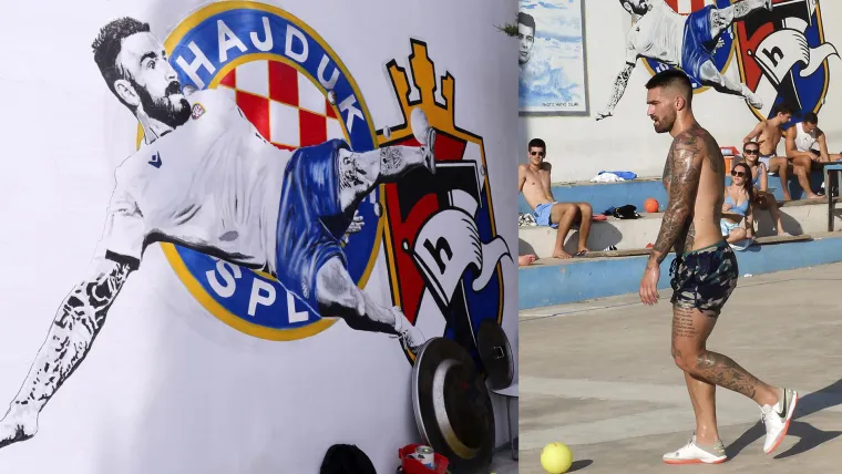 9.8.2021. - Na zidu malonogometnog igrali&scaron;ta na splitskom Jadranu naslikan je grafit posvećen Marku Livaji