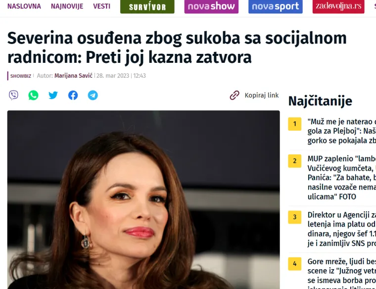 Srpski mediji se raspisali o Severini: Evo kako su reagirali na presudu